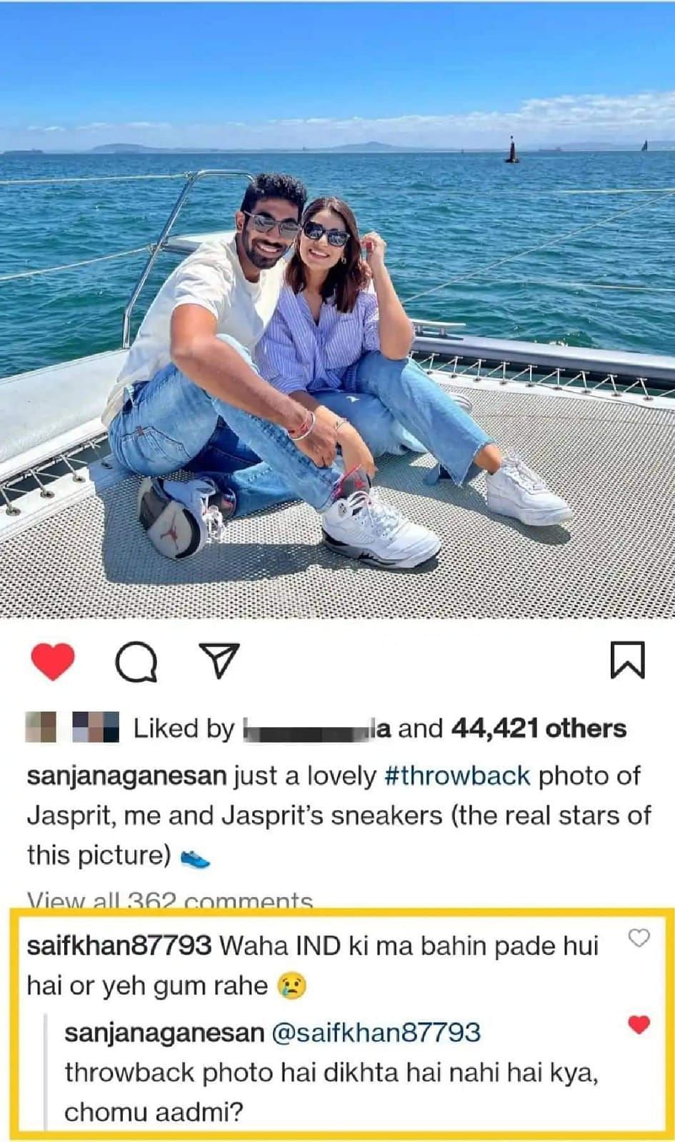संजना गणेशन के जवाब का स्क्रीनशॉट